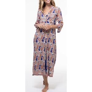 Nila Rubia NWT Hand Block Print Sz Sm Cotton Maxi Dress Two-Piece Layered